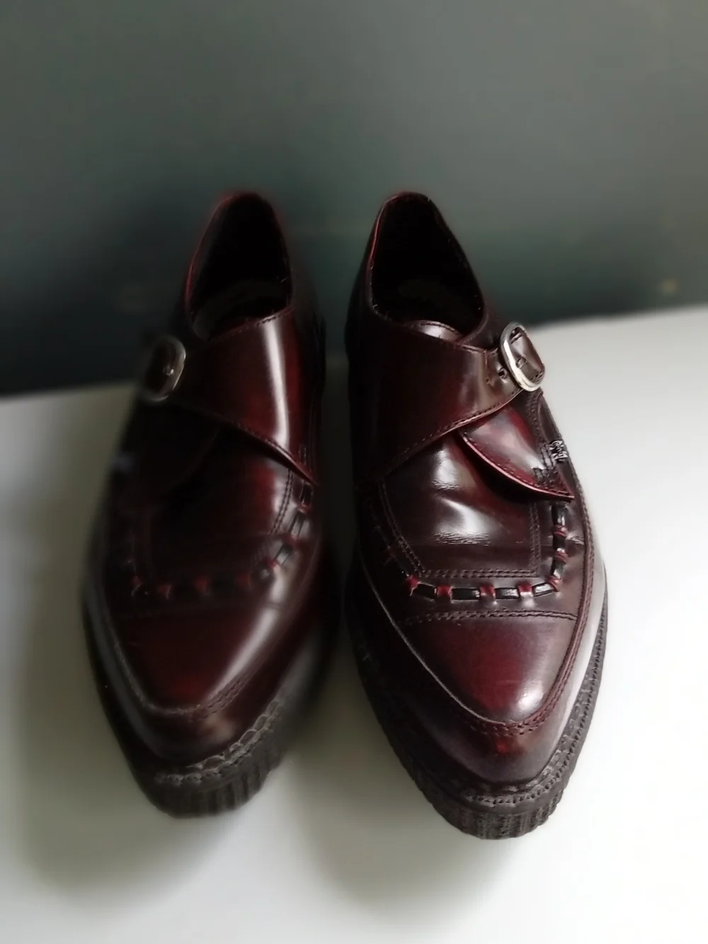 T.U.K.‎ Burgundy Oxblood Pointed Toe Monk Strap Creeper Shoes Platform Mens 41